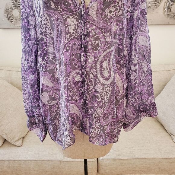 Nili Lotan Acadia Paisley Silk Blouse size Medium in Purple-  NEW - Picture 5 of 11